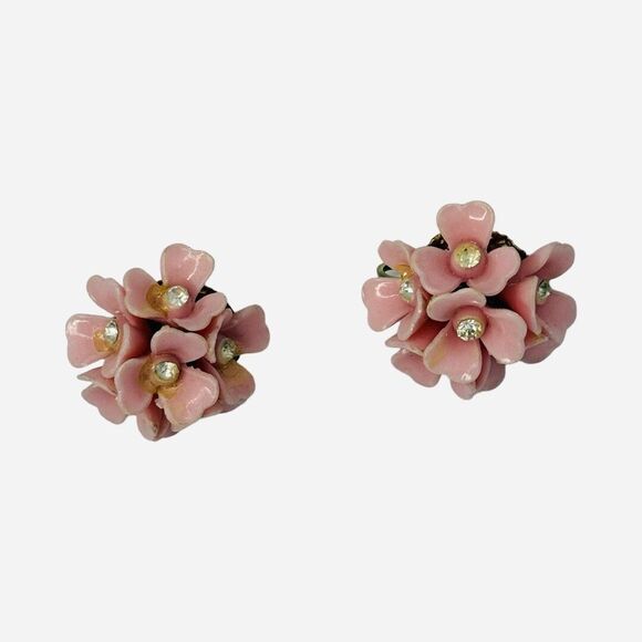 Vintage Light Pink Pop Art Flower Clip-On Earrings 1"  Retro Statement - Picture 4 of 8